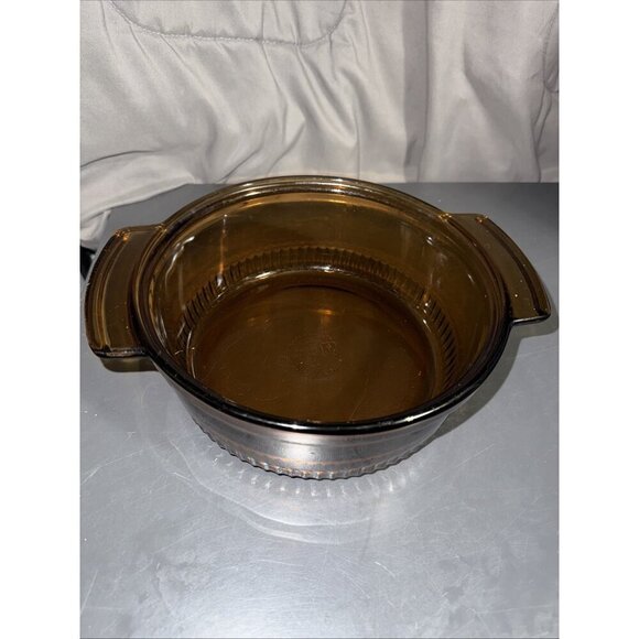 Vintage Anchor Hocking 2 qt Amber Glass Ribbed Casserole Dish 1438 NO LID - Picture 4 of 16